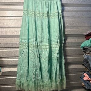 For The Republic Light Green Lace Maxi Skirt